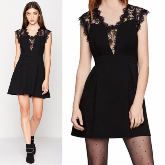 BCBGeneration Dresses & Skirts - BCBGeneration 0 Black Lace Inset Sleeveless Mini Fit And Flare Dress